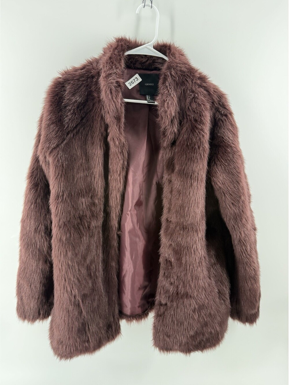Forever 21 Wine Faux Fur Coat Women’s S Lined Statement Jacket